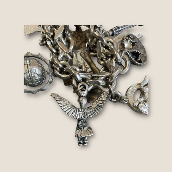 Estate Vintage Charm Bracelet Loaded With Sterling Charms Including Bell Trading - Picture 11 of 16